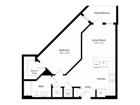 Floor plan for 1 bed, 1 bath, 720 sqft